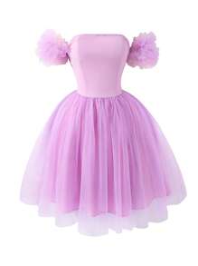 Teen Girls Elegant Lilac Purple Mesh Tube Dress - Lilac Purple - View 3