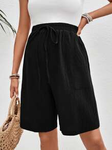 SHEIN Einfarbige Umstandsshorts mit Kordelzug Taille, Taschen und lockerer Passform