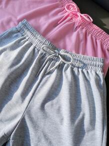 SHEIN 2 chiếc quần short thường ngày cho nữ mặc ở nhà và ngoài trời, thích hợp cho mùa xuân/hè - Nhiều màu - Xem 6