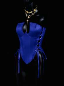 SHEIN ICON Fitted Criss-Cross Strap Bandeau Crop Top Vest,Rave Top - Blue - View 7