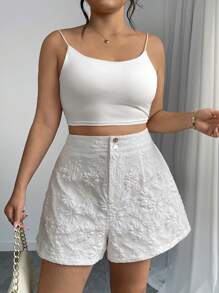 Elenzga 大码女式纹理面料纽扣优雅办公短裤 - 白色 - 查看 3