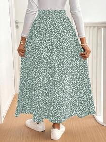 SHEIN Frenchy Váy xòe họa tiết hoa nhỏ xinh xắn cho ngày lễ thường ngày của phụ nữ - màu xanh lá - Xem 2