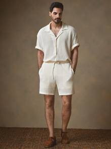 HIMLAND Bộ 2 áo thun cổ polo tay ngắn, áo thun nam bó sát, quần short ống đứng có dây rút, trang phục thường ngày, trang phục đi biển cho nam, bộ vest sơ mi nam màu be, trang phục mùa hè cho nam, trang phục Hawaii cho nam, quần áo mùa hè cho nam, trang phục cặp đôi phù hợp, quà tặng cho nam, áo phông đi biển cỡ lớn, áo mùa xuân, tiền cũ - Màu be - Xem 6