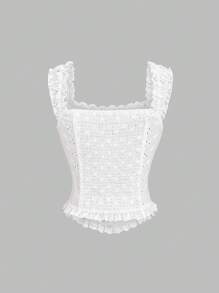 Sweetra Women's New Fashion Sexy Lace Trim Sweet Flattering Dual-Wear Blouse Top - White - View 4