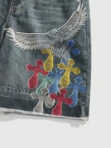 ROMWE MEN Street Life 男士十字字母印花牛仔短裤