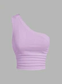 SHEIN EZwear Top de mujer de punto de un solo hombro en tonos negro y lavanda