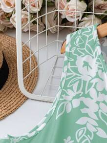 Plus Floral Print Tank Top For Summer Vacation Graphic Tees Women Tops - Green - View 5