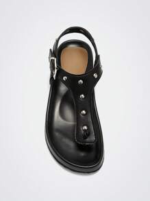 Maija Sandalias de mujer de punta abierta con correa para el tobillo, cómodas sandalias casuales planas para la temporada de vacaciones, primavera/verano - Negro - Ver 4