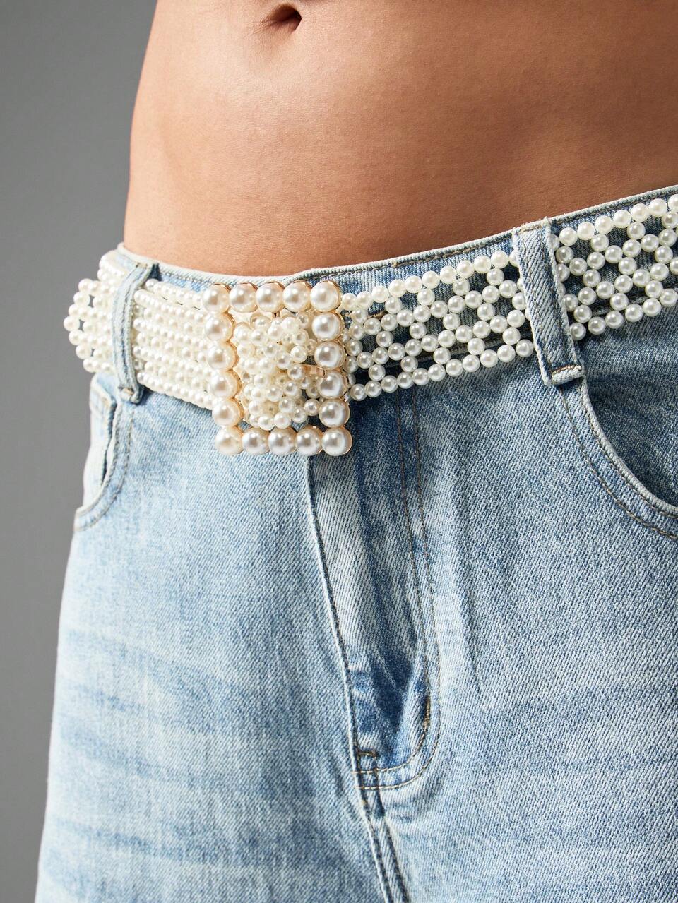 MISSGUIDED Pearl Crochet Wide Rhinestone Adjustable Belt