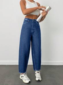 EURMUSE 100% Cotton High Waist Balloon Fit Jean 06-559 Y2k - Medium Wash - View 4