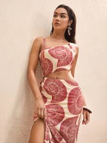 BY FELIZIA 女式复古假日印花镂空环腰高性感开衩长裙夏季海边度假沙滩装性感长裙 - 彩色 - 查看 1