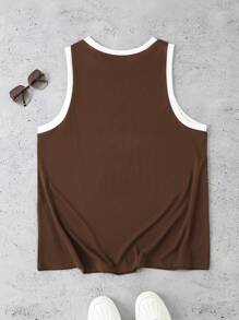 Áo ba lỗ thể thao viền in chữ mùa hè cho nam - Cà phê nâu - Xem 2