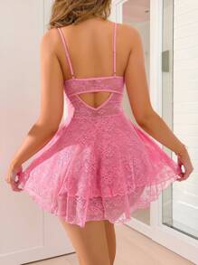 Sexy Lace Ruffle Trim Waist Cinching Design Women's Nightgown