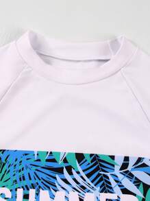 Tween Boy Tropical Plants Print Long Sleeve Rashguard And Swim Trunks Set - Multicolor - View 6