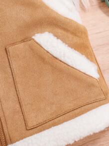 SHEIN 男婴无袖厚背心，带保暖内衬和彩色设计 - 棕色 - 查看 5