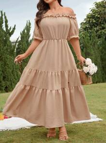 Breezaya Holidaya LUNE Women's Short Sleeve Dress With Ruffle Ruffle And Cinched Waist Detail Maxi Women Outfit - Apricot - View 7