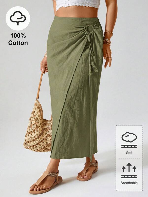 Freevana Plus Size Women's O-Ring Decorated Ruched Mid-Length Midi Skirt Western Wear Women Boho Bohemian 90s Clothes Festival,Summer Outfits For Women, Modesty Clothes Women, Ibiza Fit, Beach Outfits For Woman/Beach Summer Boho Old Money Summer Outfits For Women Spring Break Rave Outfits Festival Spring Break Outfits Cotton Woman S Summer Clothes Women S Clothes Women Summer Clothes Skirt Women Plus Clothing Formal Women Plus Clothing Business Casual