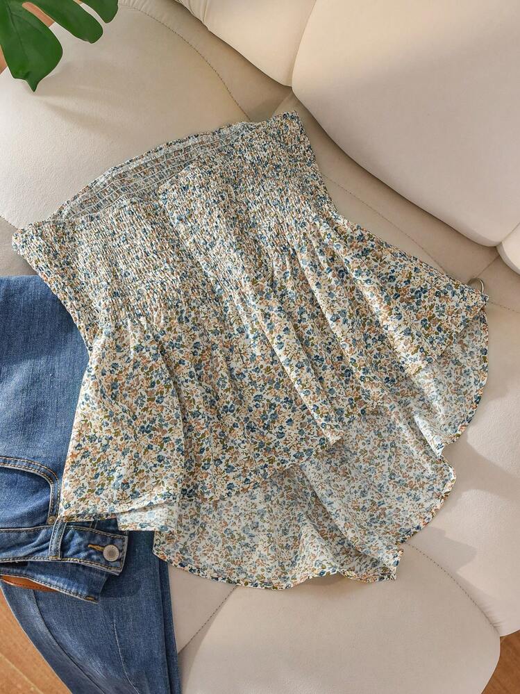 SHEIN Frenchy Plus Size Asymmetrical Strapless Black Tank Top For Women, Summer - Multicolor - View 2