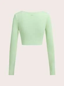 SHEIN Unity 简约纯色长袖运动T恤和背心，时尚夏装 - 綠色 - 查看 1