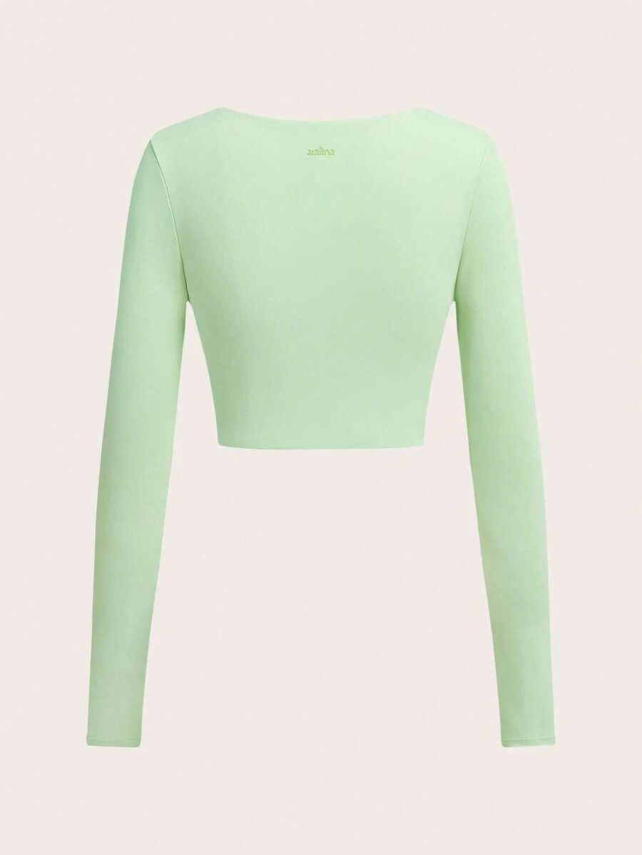 SHEIN Unity 简约纯色长袖运动T恤和背心,时尚夏装 - 綠色 - 查看 1
