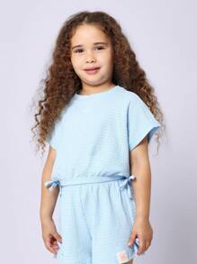 SUMWON Set coordinato da ragazza per l estate, composto da shorts e blusa a maniche corte, con dettaglio a fiocco, ideale per il tempo libero, la spiaggia e le vacanze