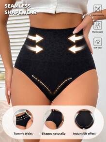 Style With Fashion Leopard Jacquard Seamless High-Waisted Thong, Shapewear Body Shaper Butt Lifter-Tummy Waist Control Panty - Black - View 1