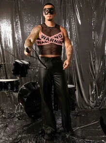 FeverCity Men's Mesh Round Neck Sleeveless Tank Top, Suitable For Summer - Pink - View 2