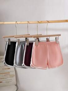 5pcs/Pack Baby Girl Elastic Waist Contrasting Trim Casual Shorts, Summer - Multicolor - View 3