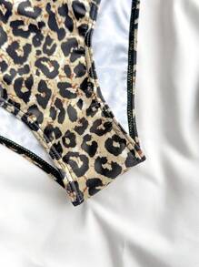 SHEIN Teen Girl Leopard Print Spaghetti Strap Tankini Swimwear Top & Bottom Set, Summer Vacation