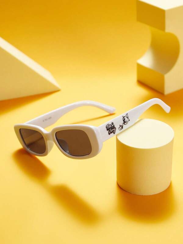 TOM & JERRY X SHEIN Women's Cartoon & Letter Print White Fashion Fashion Glasses
