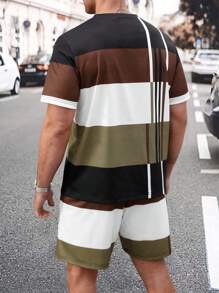 Manfinity Homme Conjunto de top de manga corta con estampado y shorts para hombre talla grande, ropa casual de moda simple para uso diario