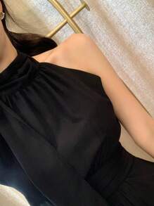 DAZY Elegant Ladylike Tie-Neck Waist Cinched Dress For Women - Black - View 6