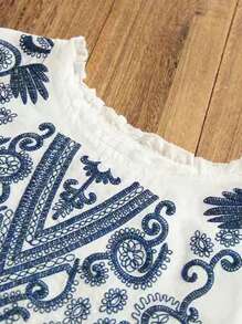 INAWLY 大码图案休闲衬衫，波西米亚风格度假上衣