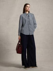 Briarwyn Camicia elegante a maniche lunghe con stampa a righe, scollo a cravatta, bottoni frontali, per outfit estivi da donna, casual da ufficio