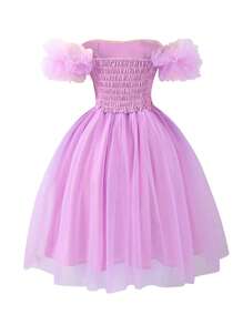 Teen Girls Elegant Lilac Purple Mesh Tube Dress - Lilac Purple - View 2