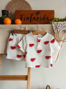 Vintaside Kids 2pcs/Set Baby Boy Cute Watermelon Print Short Sleeve Tee And Shorts Set
