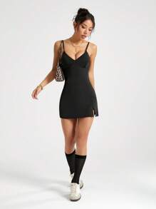 Easithlete Women Backless Strap Casual Sporty Dress, Simple And Fashionable For Summerathletic Dress - Black - View 8