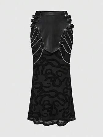 Goth Jupe sirène décorée de chaîne mode, motif peau de serpent