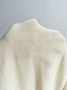 2pcs Women Sweater Set: Solid Color Long Sleeve Cardigan And Skirt - White - View 6