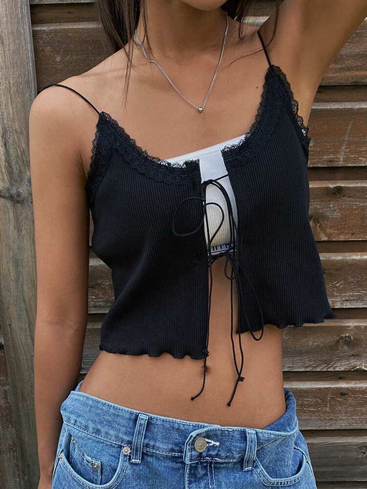 Solid Color Cropped Tie Front Camisole