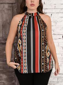 SHEIN Clasi Blusa larga da donna casual estiva con fantasia a righe, taglie comode, senza maniche, stile bohémien, abbigliamento da donna, parte superiore da donna, blusa casual da donna, top elegante da donna, outfit da ufficio da donna, blusa da donna, top casual da donna, abbigliamento estivo, outfit da rave, outfit da Ibiza, outfit da concerto country, outfit da festival, outfit da Coachella, outfit per le vacanze, regalo per la festa della mamma