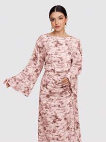 Veilorie 2 件套女士简约时尚休闲长袖上衣和裙子套装，适合日常穿着 - 粉色 - 查看 5