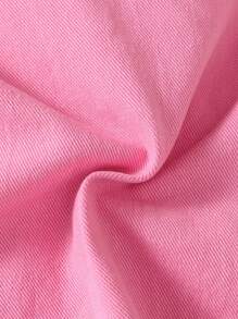 SHEIN 2 pièces Set Top Col mode + Jupe En Jean Plissée Pour Jeune Fille - Rose bonbon - Voir 4