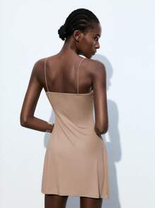 Maija 2025年夏季新款婚礼宾客装、优雅早午餐装、机场装、波西米亚度假装、海滨音乐节装、复活节装、毕业季装、休闲亮片和水钻吊带迷你连衣裙，适合女士穿着 - 卡其色 - 查看 2