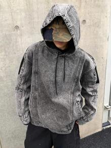 Manfinity EMRG Men's Casual Everyday Washed Loose Drop Shoulder Hooded Denim Jacket