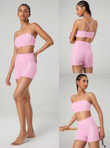 GLOWMODE 4.3'' FeatherFit™ Contrast Color Shorts Low Impact Yoga Pilates Studio Daily Casual Wear - Bubblegum Pink - View 7