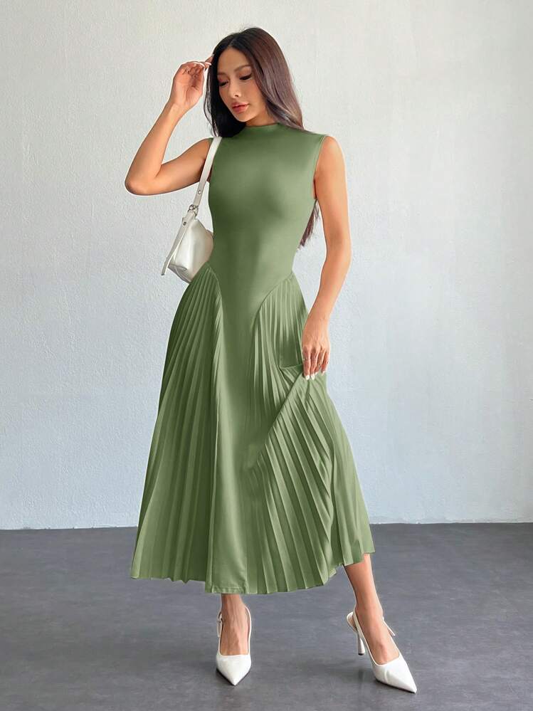 petite a line summer dresses SHEIN Women Elegant Pleated Tight-Fitting A-Line Dress,Summer For Women Color:Butter Yellow overhead (no zips) / Ivory Cream Betsey Johnson Evening Vintage