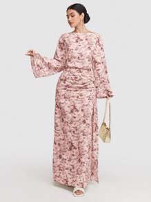 Veilorie 2 件套女士简约时尚休闲长袖上衣和裙子套装，适合日常穿着 - 粉色 - 查看 3