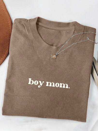 INAWLY Plus Size Women's Casual Letter Graphic Loose Round Neck T-Shirt, Summer