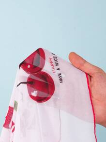 Conjunto de bikini con camiseta de manga corta blanca con estampado alegre de cerezas y lazo rojo para adolescentes, ideal para vacaciones y playa de verano